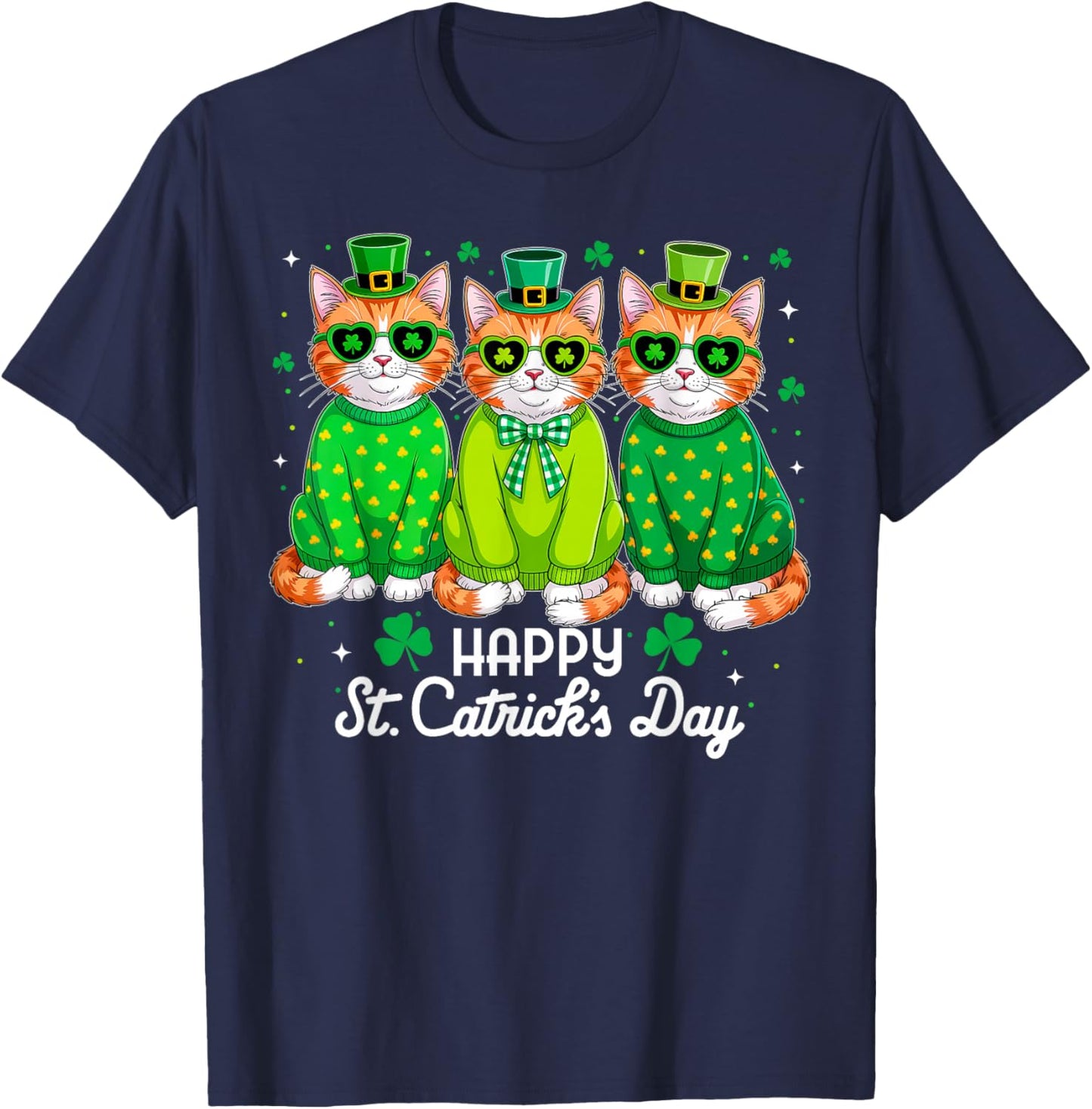 Happy St Catrick's Day Funny Cat St Patricks Day Women Kids T-Shirt - T-Shirt | Navy