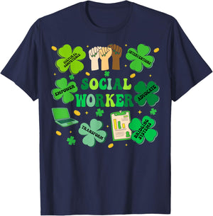 Social Worker Shamrock St Patricks Day Social Work T-Shirt - T-Shirt | Navy
