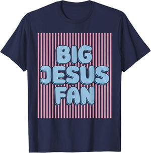 Big Jesus Fan Retro Stripes Christian Humor T-Shirt - T-Shirt | Navy