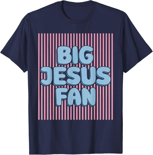 Big Jesus Fan Retro Stripes Christian Humor T-Shirt - T-Shirt | Navy