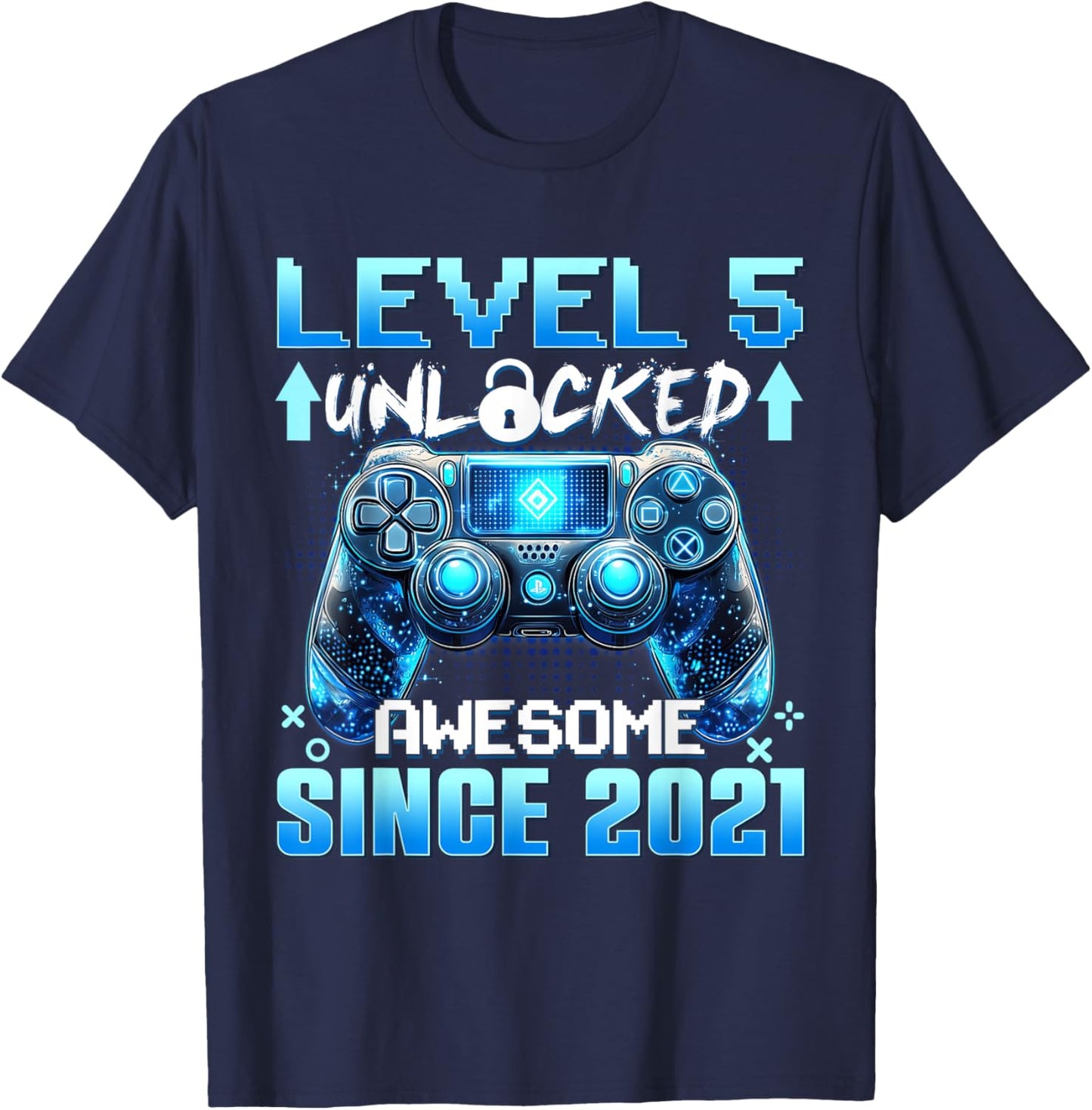 5 Years Old Level 5 Unlocked Awesome 2021 5th Birthday Boys T-Shirt - T-Shirt | Navy