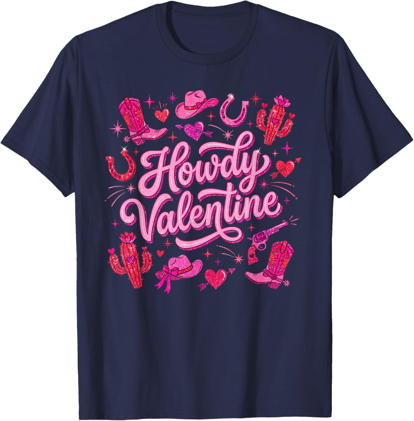 Howdy Valentine Cute Cowboy Cowgirl Western T-Shirt - T-Shirt | Navy