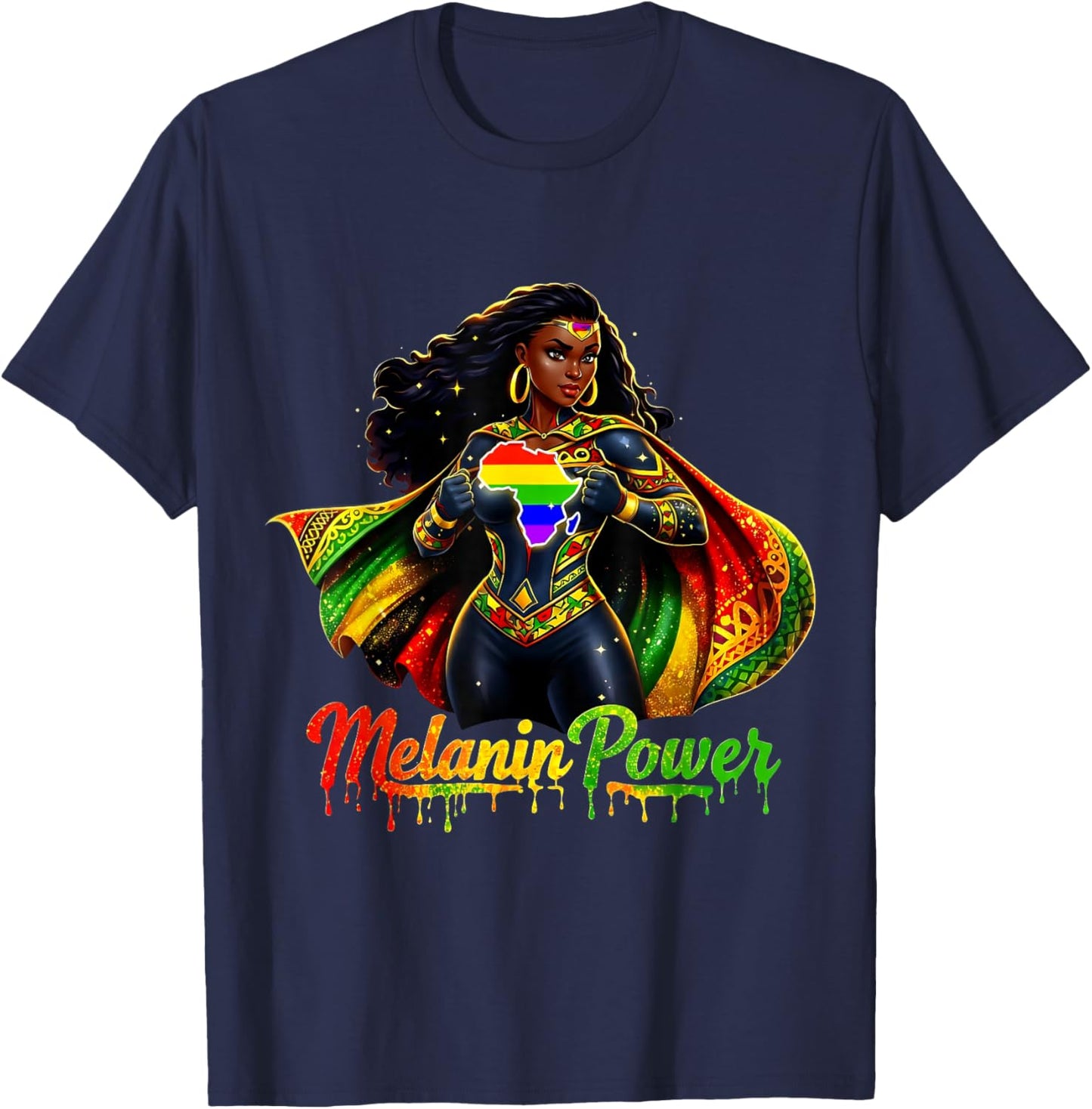 African Pride Strong Melanin Queen Black Woman T-Shirt - T-Shirt | Navy