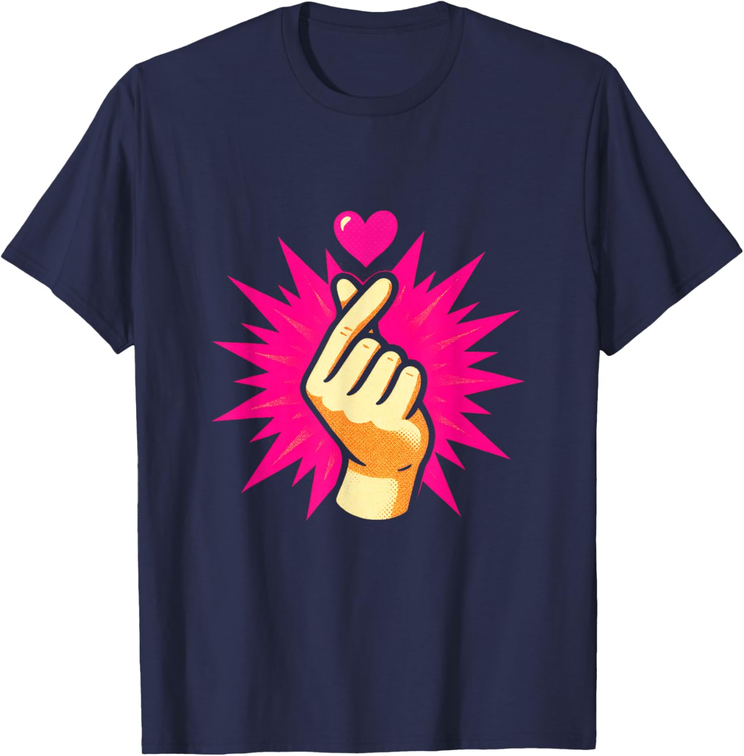 Korean Heart Hand Sign Kpop T-Shirt - T-Shirt | Navy
