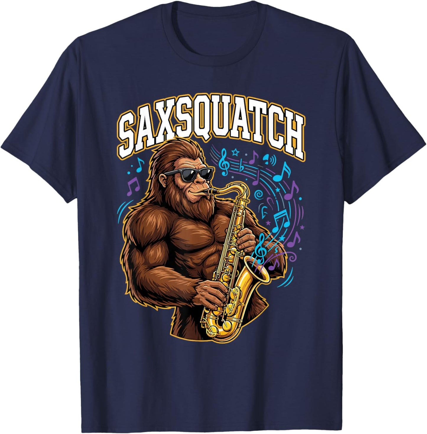 Saxsquatch Bigfoot Saxophone Player Musician Jazz Funny T-Shirt - T-Shirt | Navy