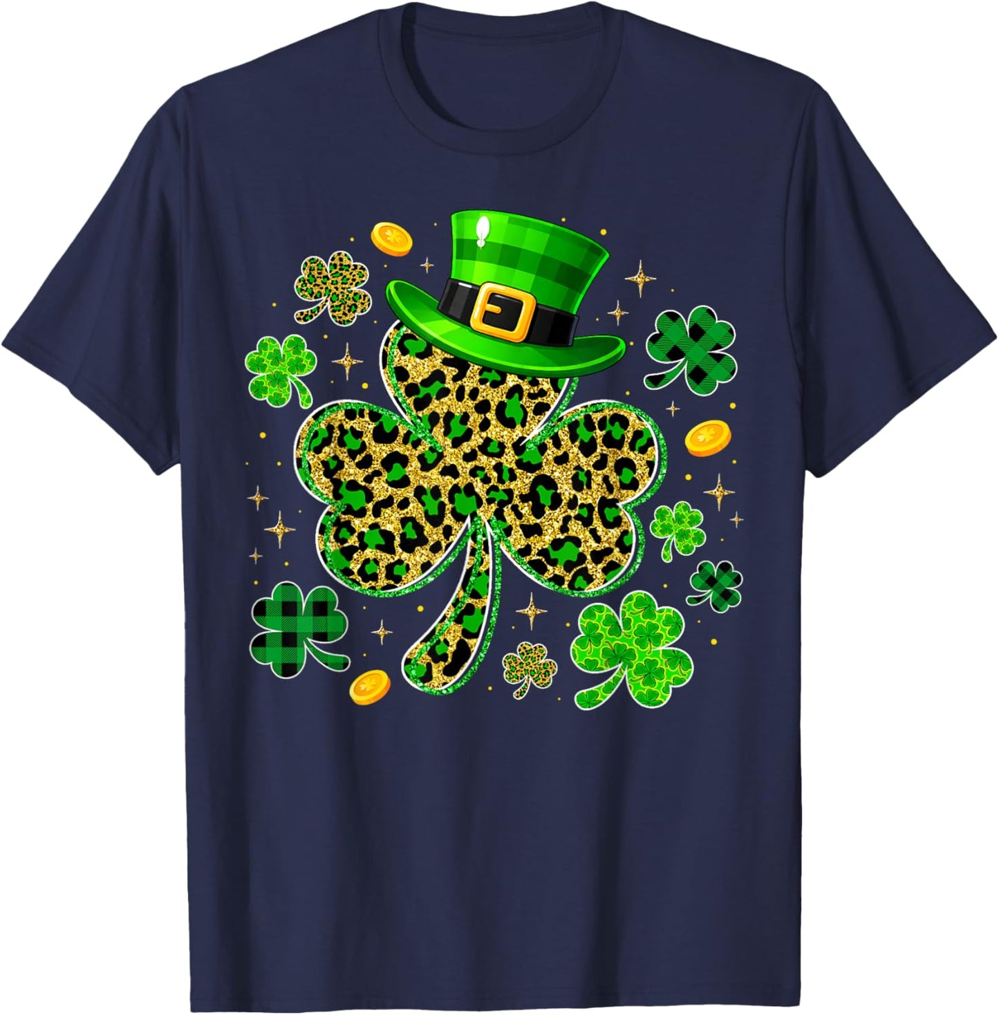 Cute Shamrock Leopard PJs St Patricks Women Girl T-Shirt - T-Shirt | Navy