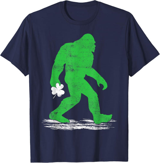Bigfoot Sasquatch Lucky Clover Shamrock St. Patrick’s Day T-Shirt - T-Shirt | Navy