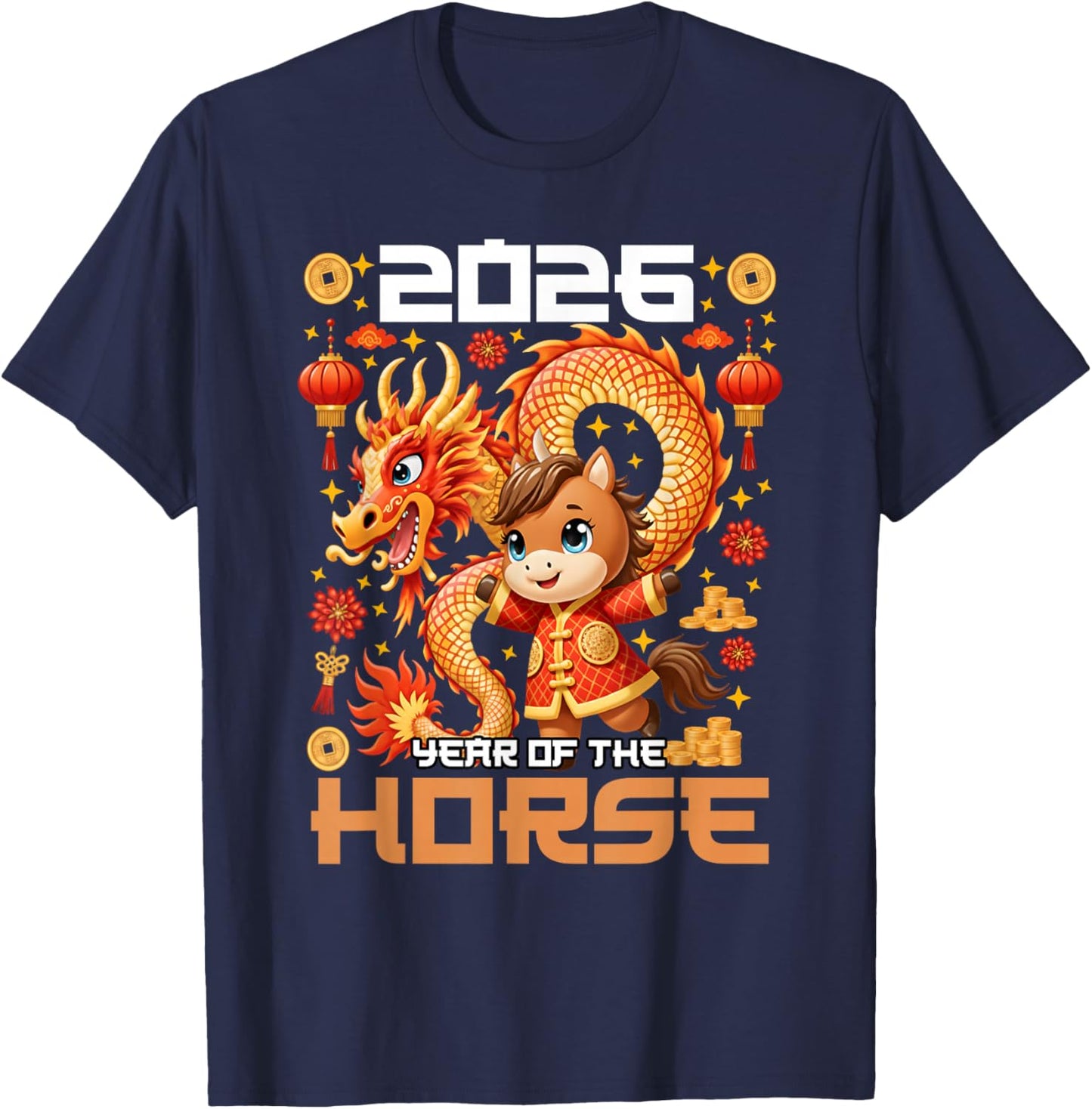New Year 2026 Chinese Dragon Dance Lunar Year of The Horse T-Shirt - T-Shirt | Navy