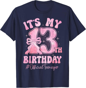 13 Year Old Coquette Bow Official Teenager 13th Birthday T-Shirt - T-Shirt | Navy