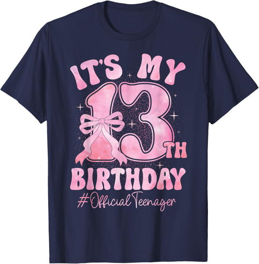 13 Year Old Coquette Bow Official Teenager 13th Birthday T-Shirt - T-Shirt | Navy