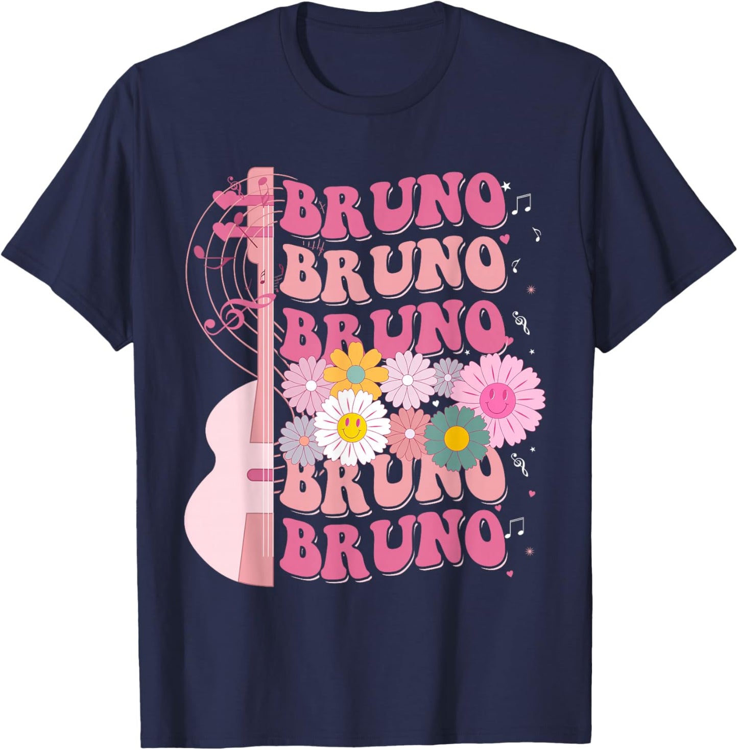 Girl Retro Bruno First Name Personalized Groovy 80's T-Shirt - T-Shirt | Navy