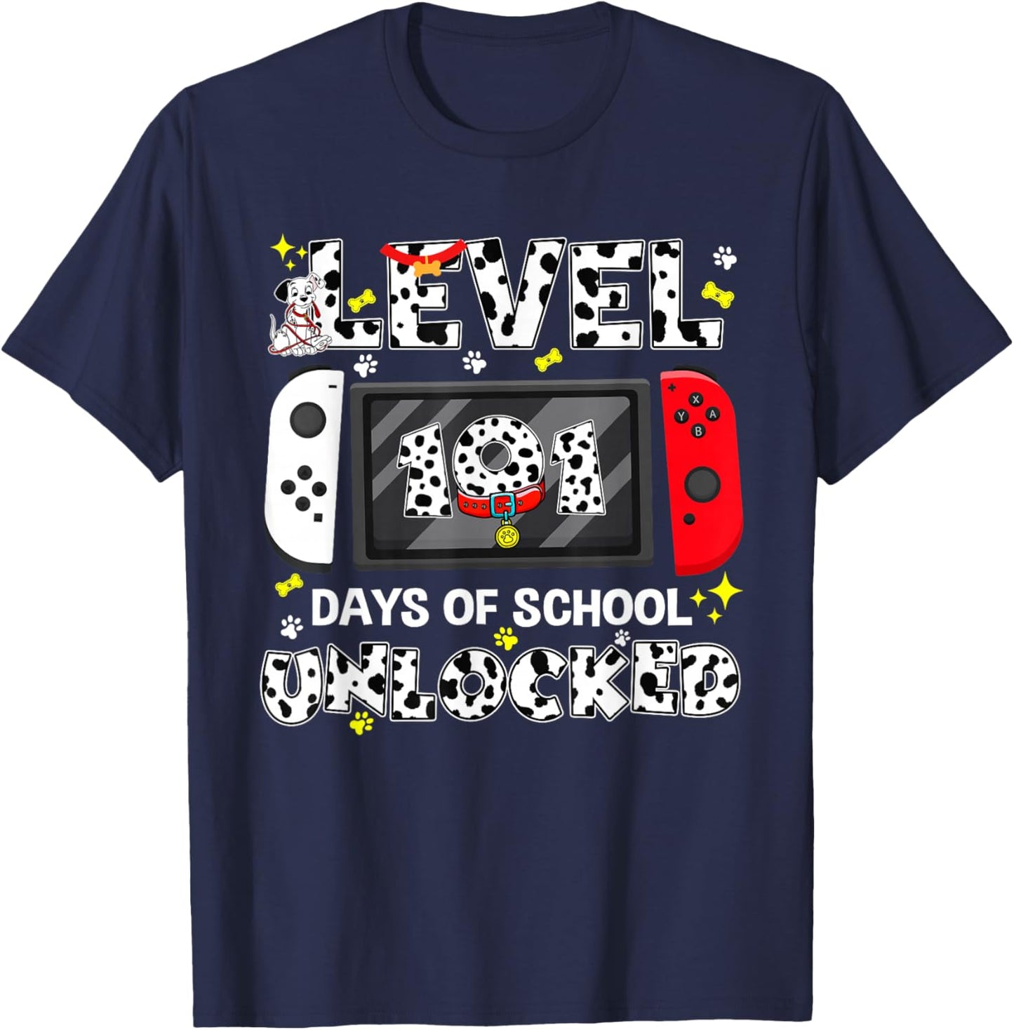 Level 101 Days School Unlocked 100 Days Game Controller T-Shirt - T-Shirt | Navy