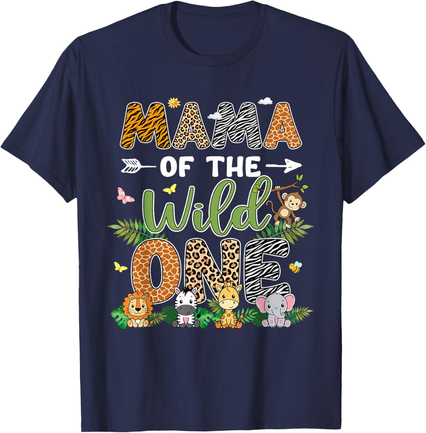 Mama of The Wild One 1st Birthday Safari Jungle Family T-Shirt - T-Shirt | Navy