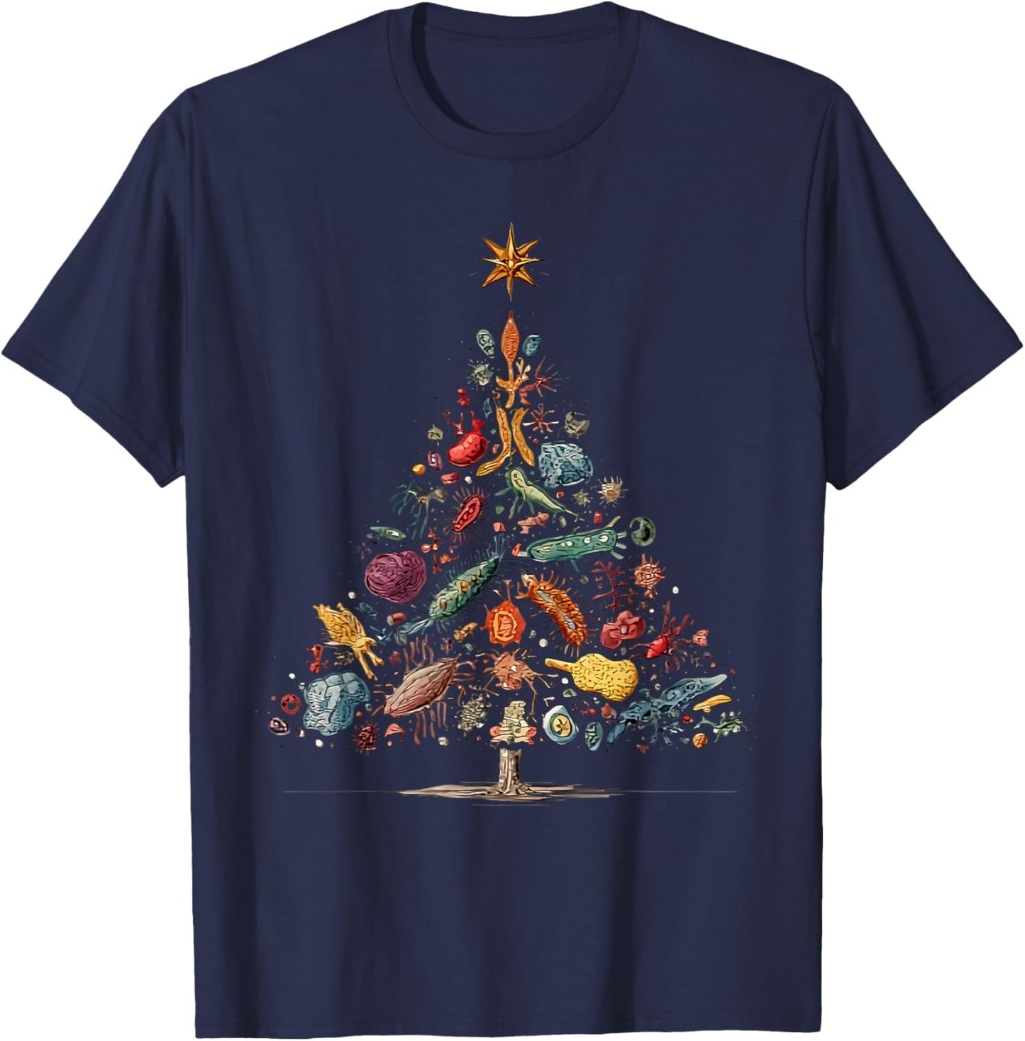 Biology Bacteria Christmas Tree Scientist Science Teacher T-Shirt - T-Shirt | Navy