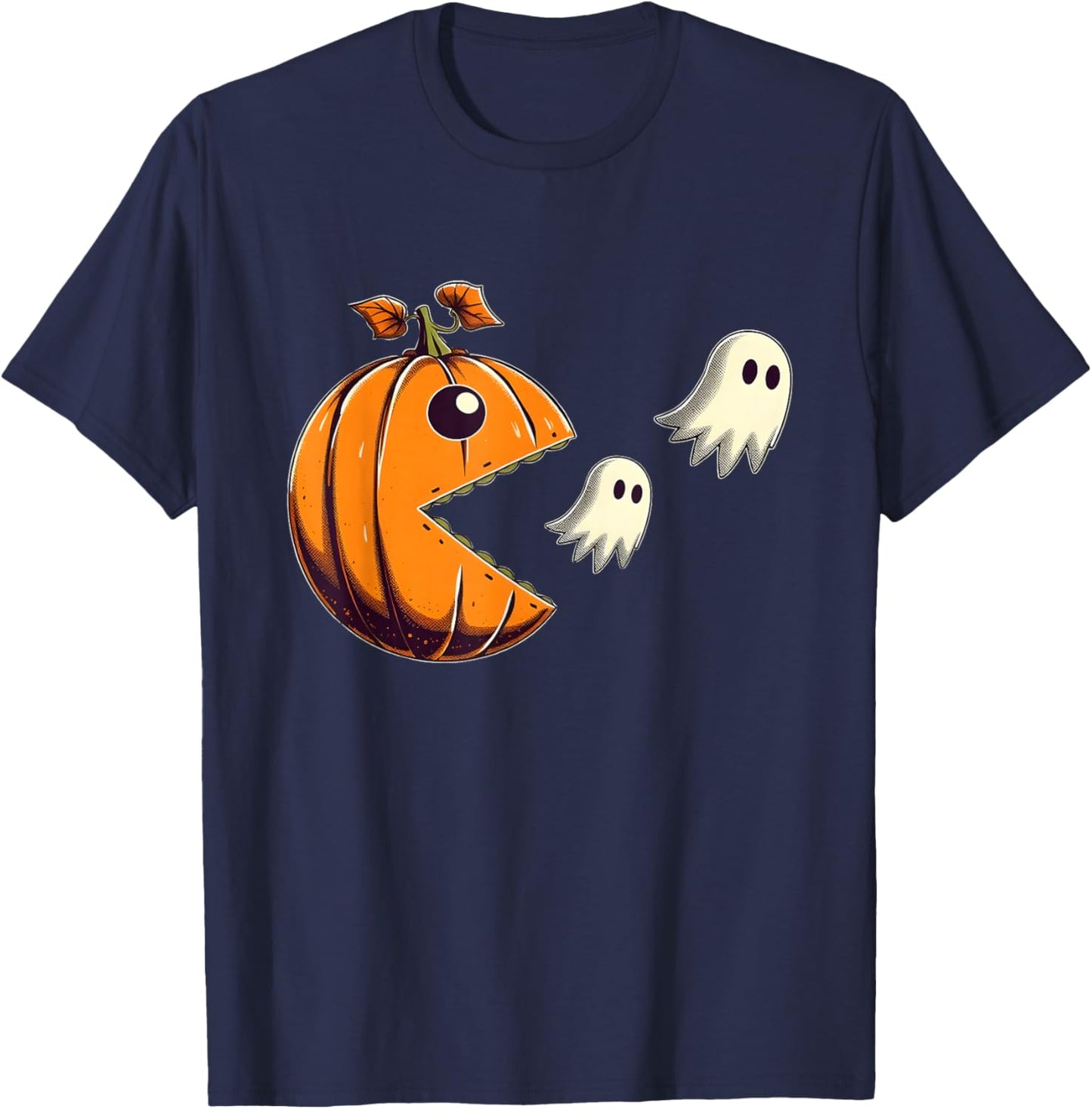 Pumpkin Eating Ghost Gamer Halloween Gaming Boys Teen Kids T-Shirt - T-Shirt | Navy