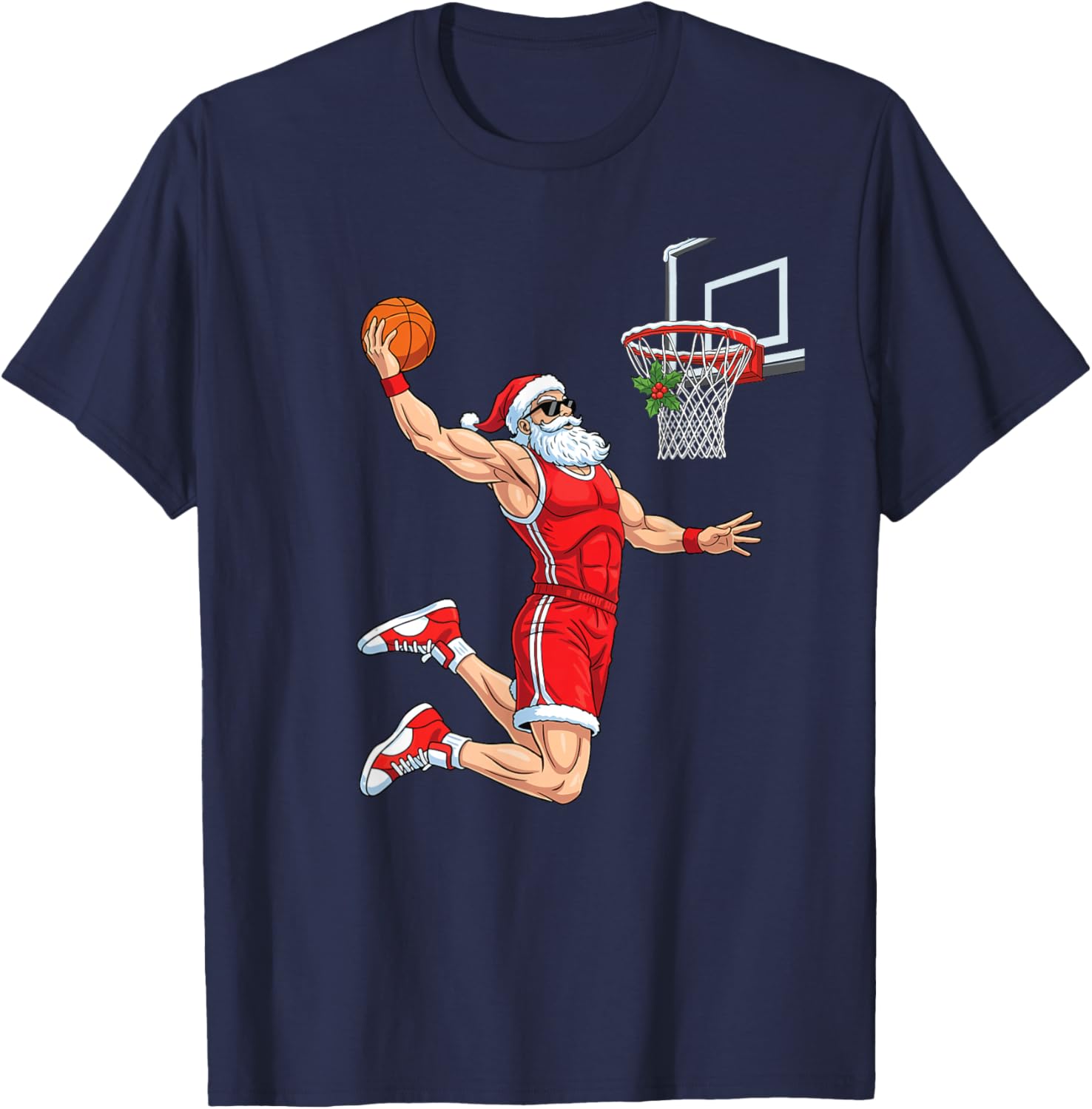 Dunking Santa - Basketball Lover Basketball Player Xmas T-Shirt - T-Shirt | Navy