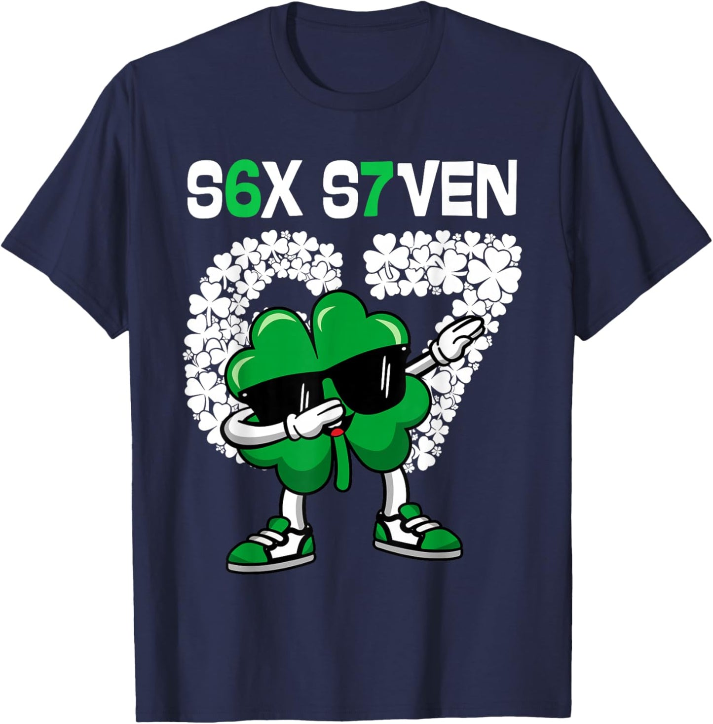 67 Meme St Patrick's Day 2026 Six Seven Dabbing Shamrock T-Shirt - T-Shirt | Navy