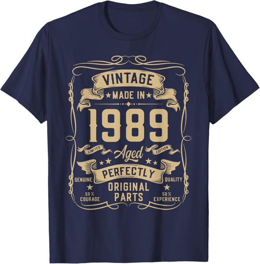 Vintage 1989 37yr 37th Birthday Gifts 37 Years Old T-Shirt - T-Shirt | Navy