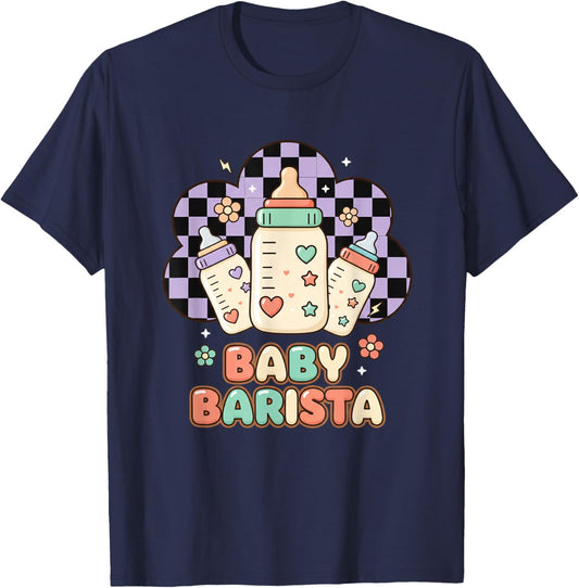 Nurse Baby Barista Milk Bottle, NICU & Mother-Baby Lactaion T-Shirt - T-Shirt | Navy