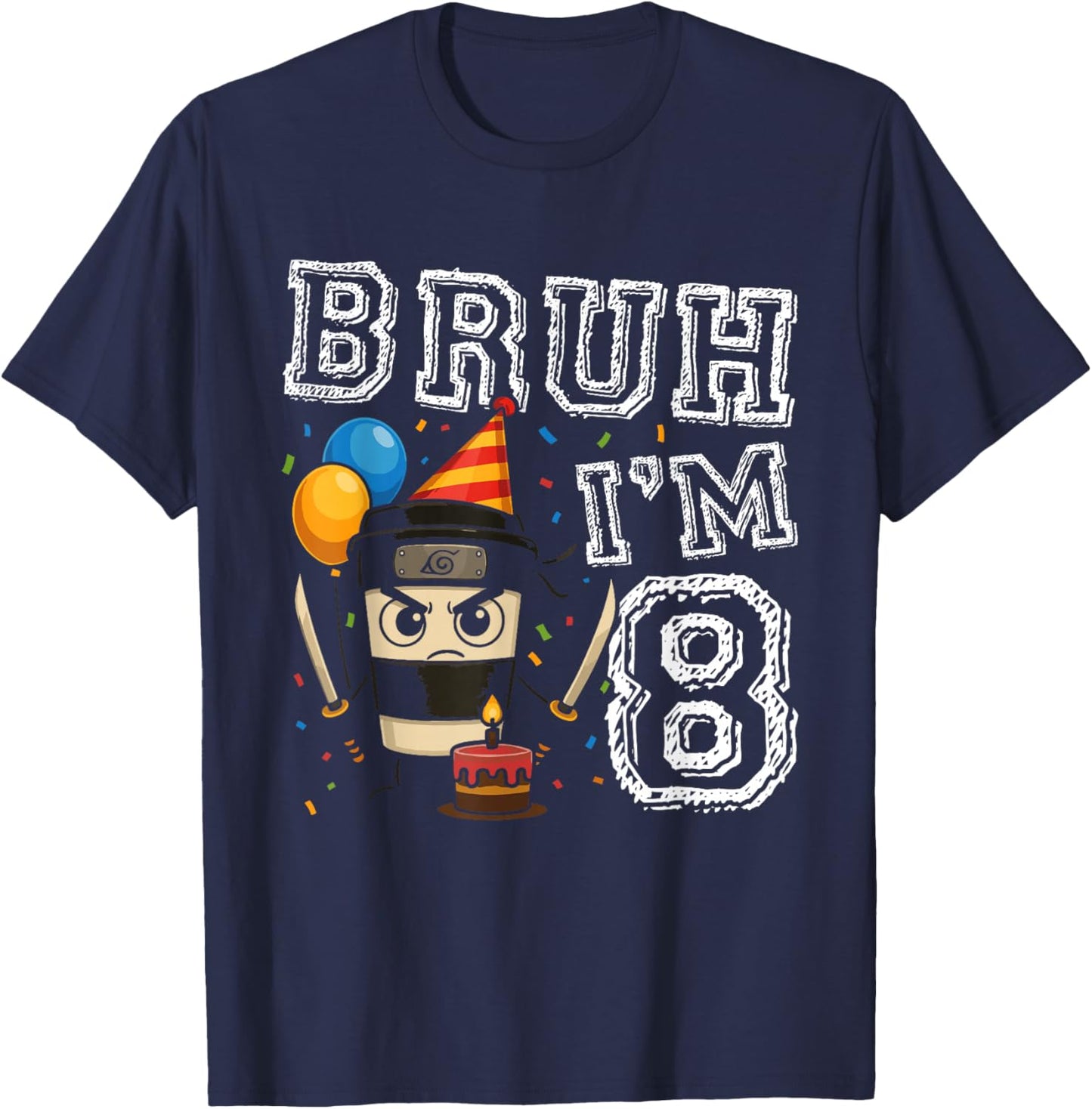 Cappuccino Assassino Bruh I'm 8 Age 8th Kids Boys Girls T-Shirt - T-Shirt | Navy