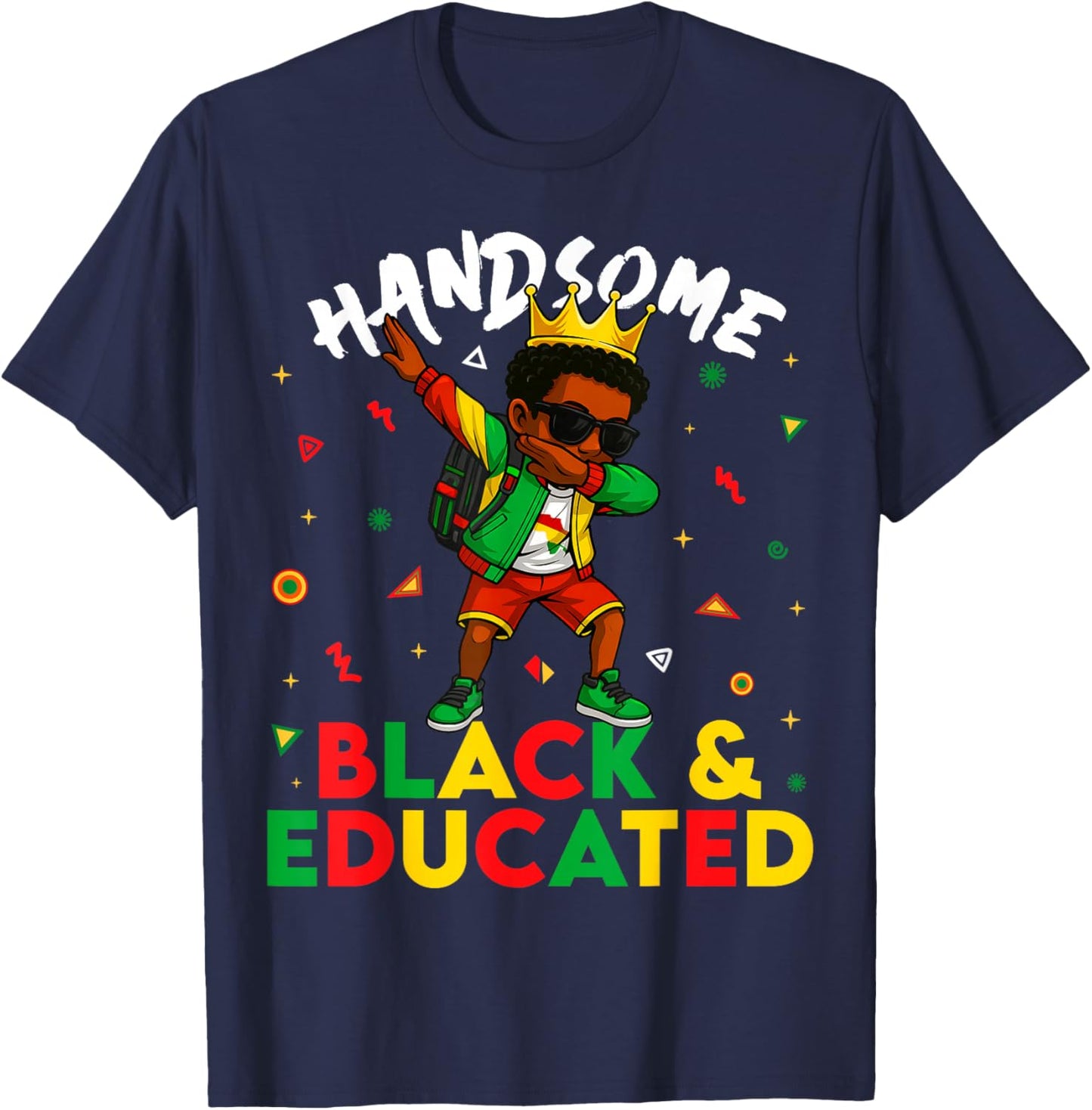 Handsome Black and Educate Dabbing Young Black King Boy T-Shirt - T-Shirt | Navy