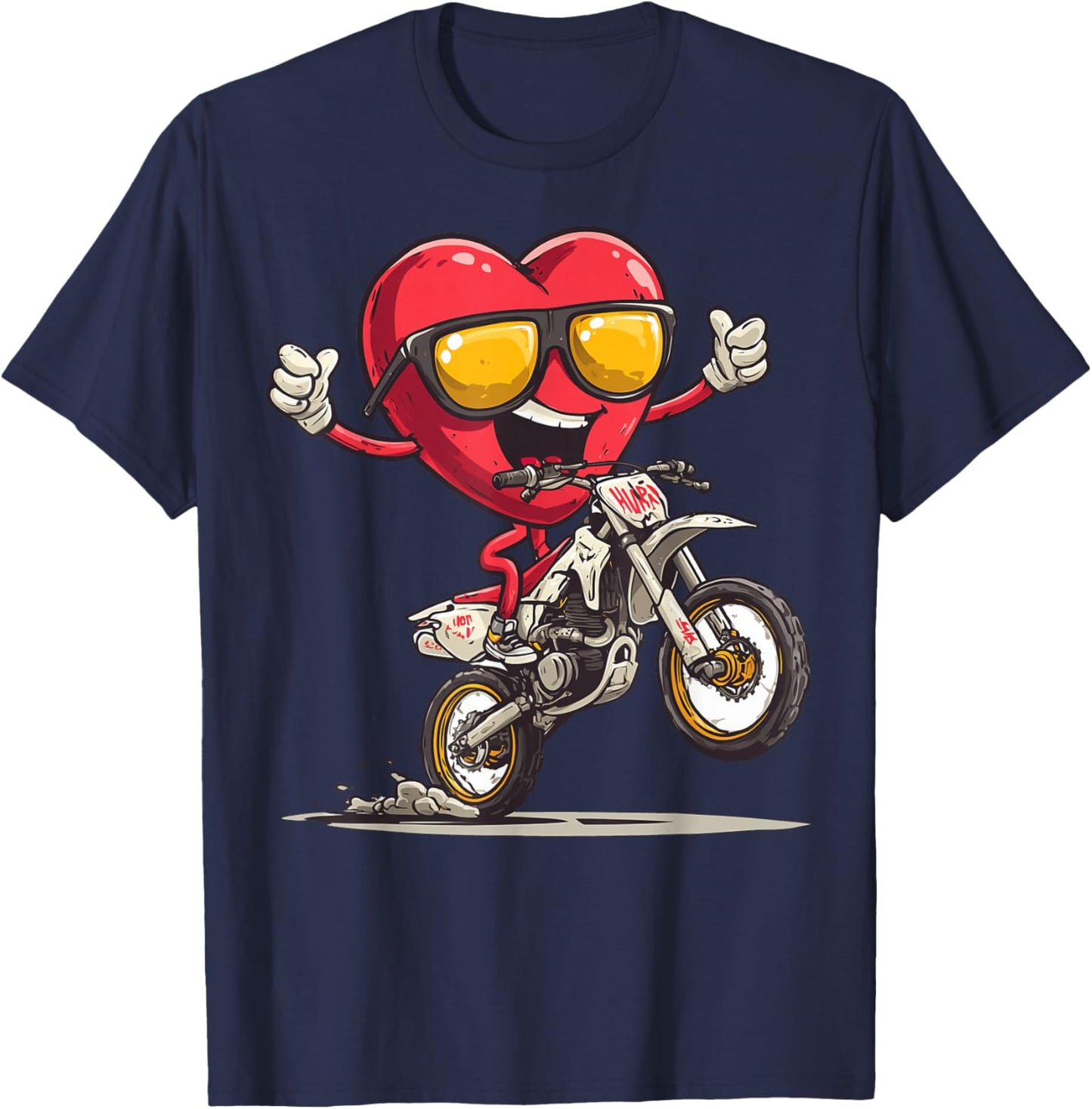 Dirt Bike Heart Motocross Dirt Biking Enduro Valentine's Day T-Shirt - T-Shirt | Navy
