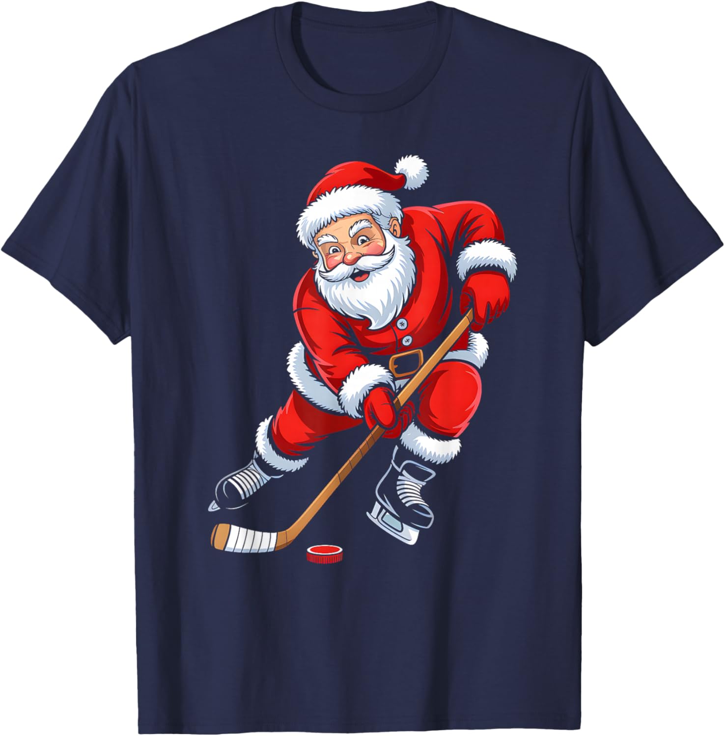 Christmas Santa Playing Ice Hockey Boys Men Xmas Pajamas T-Shirt - T-Shirt | Navy