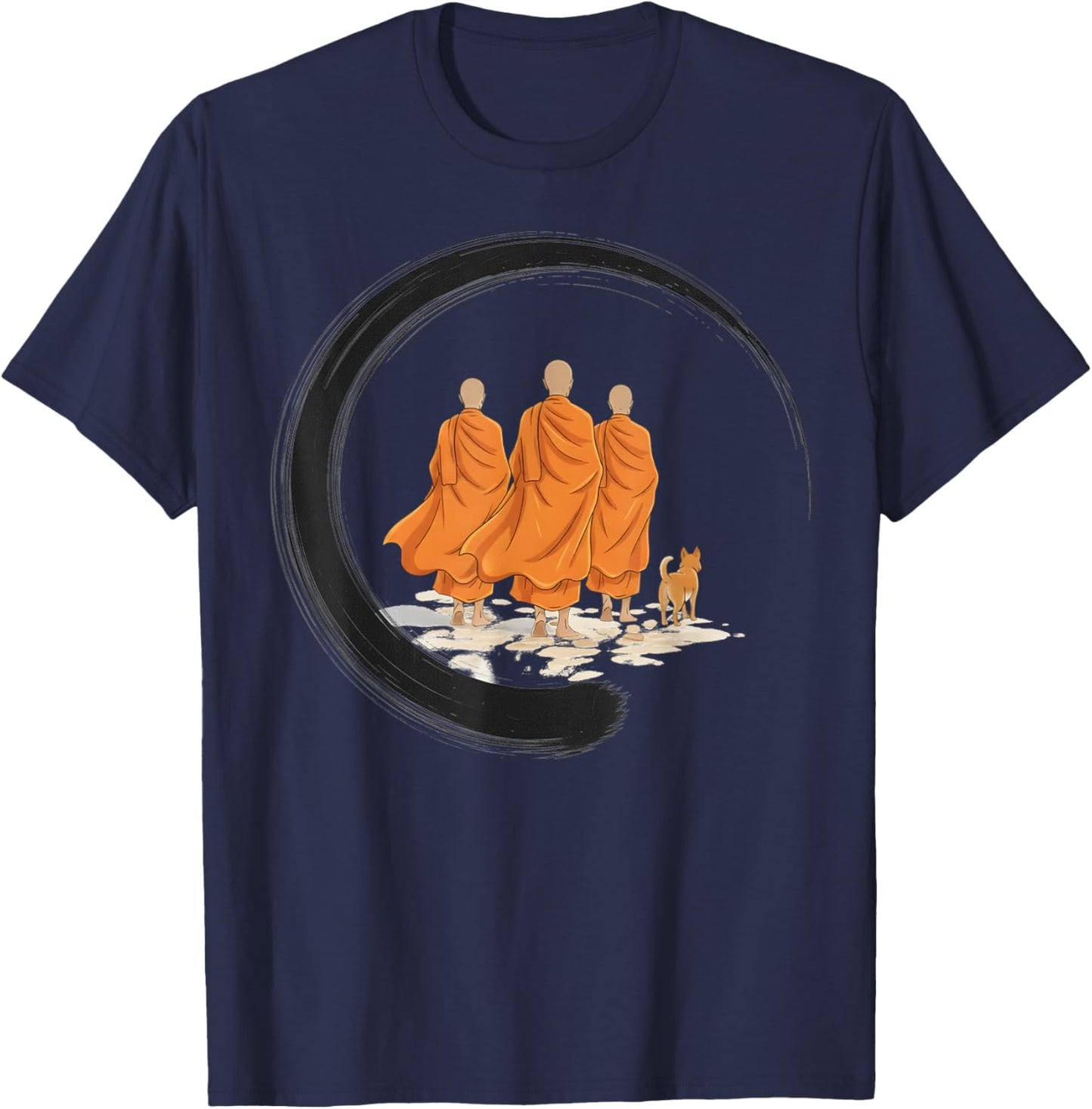 Retro Peace Walking Monks Minimalist Zen Art T-Shirt - T-Shirt | Navy