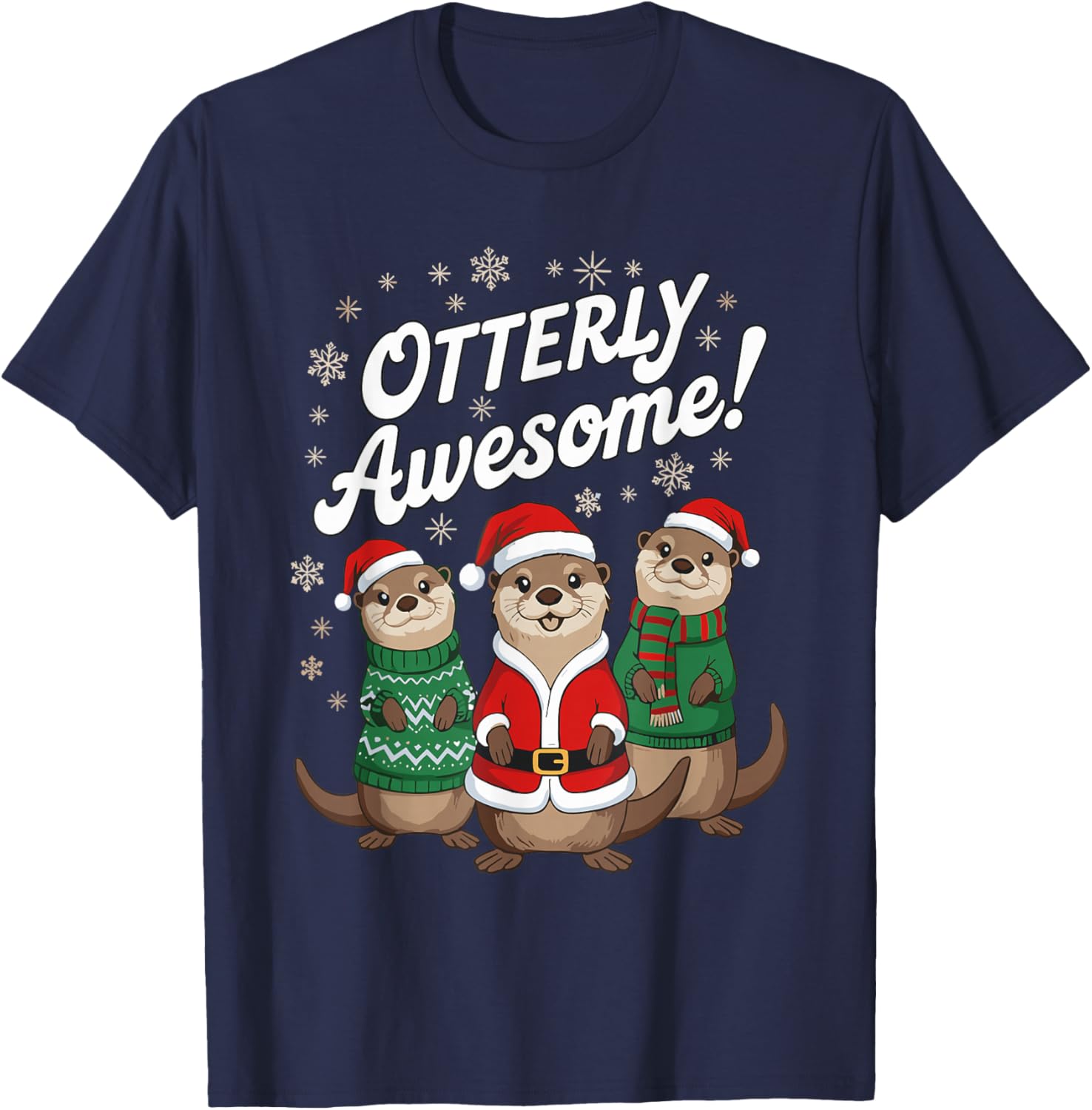 Otterly Awesome! Christmas Otter Design for Holiday Cheer T-Shirt - T-Shirt | Navy