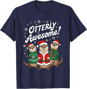 Otterly Awesome! Christmas Otter Design for Holiday Cheer T-Shirt - T-Shirt | Navy