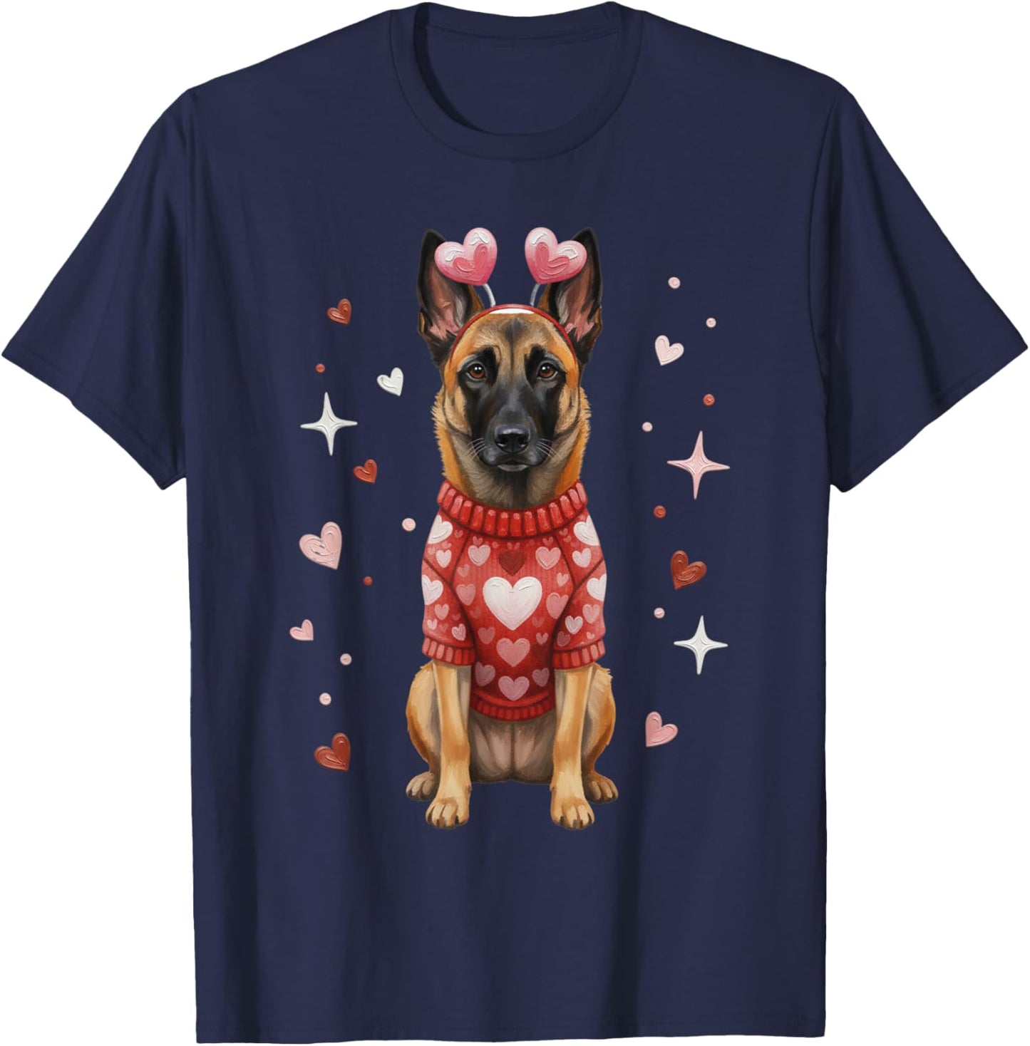 Cute Belgian Malinois Valentine Heart Valentines Day T-Shirt - T-Shirt | Navy
