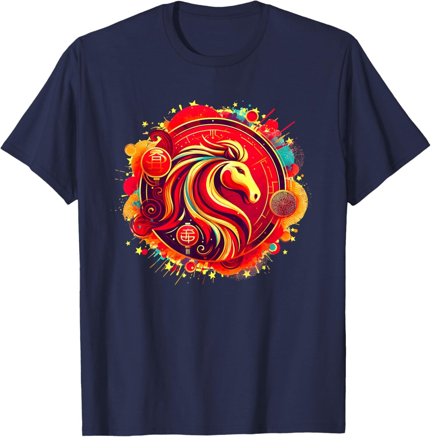 Year of Horse 2026 Chinese Zodiac Lunar New Year T-Shirt - T-Shirt | Navy