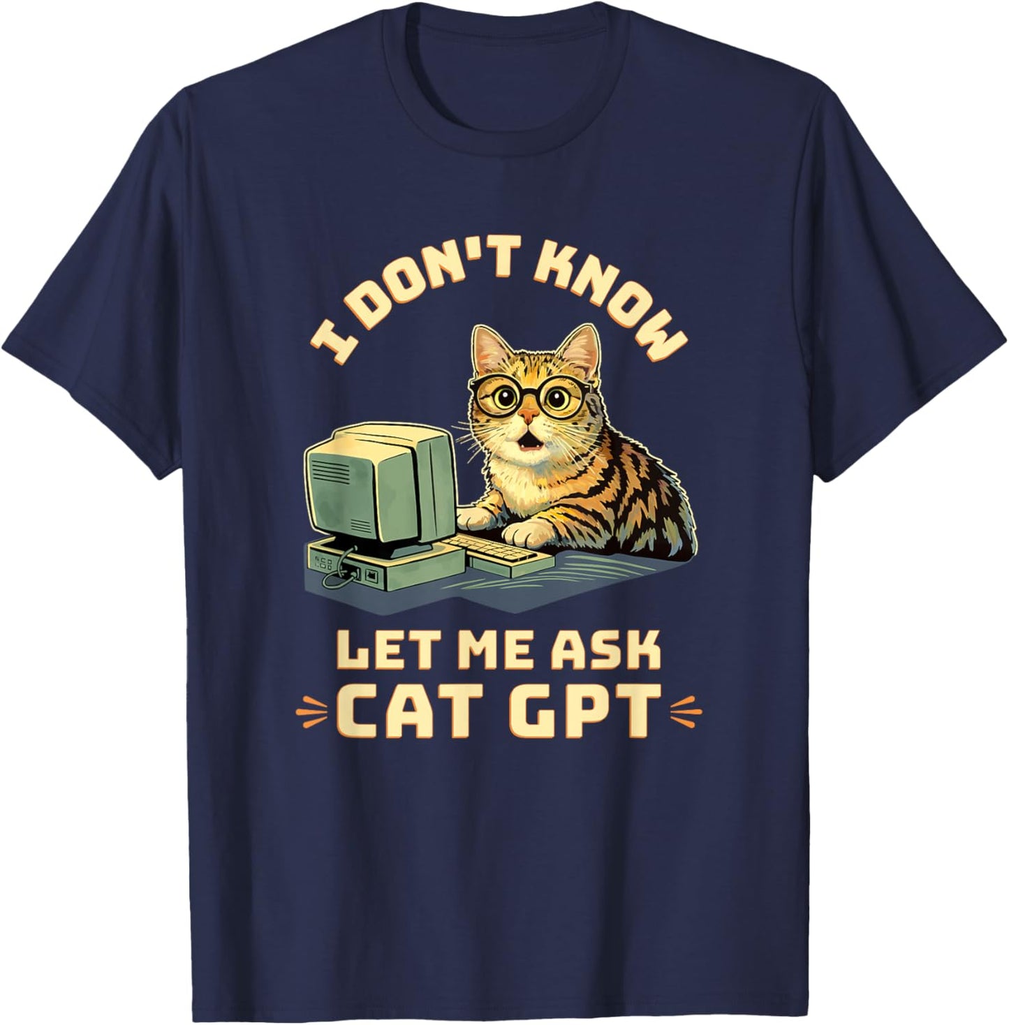 Cat GPT Nerdy Cat T-Shirt - T-Shirt | Navy