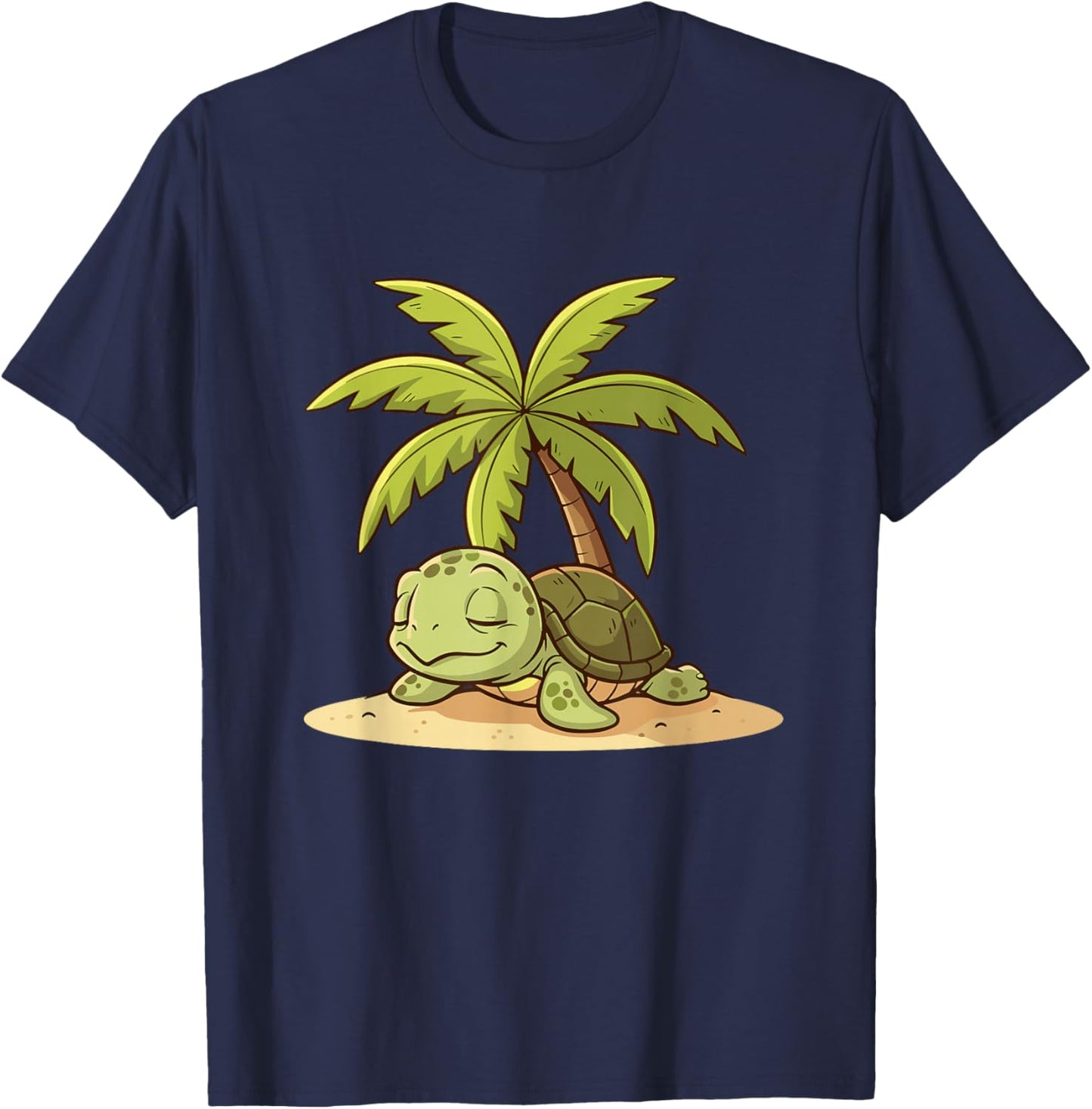 Lazy Turtle Under Palm Tree On Beach Summer T-Shirt - T-Shirt | Navy