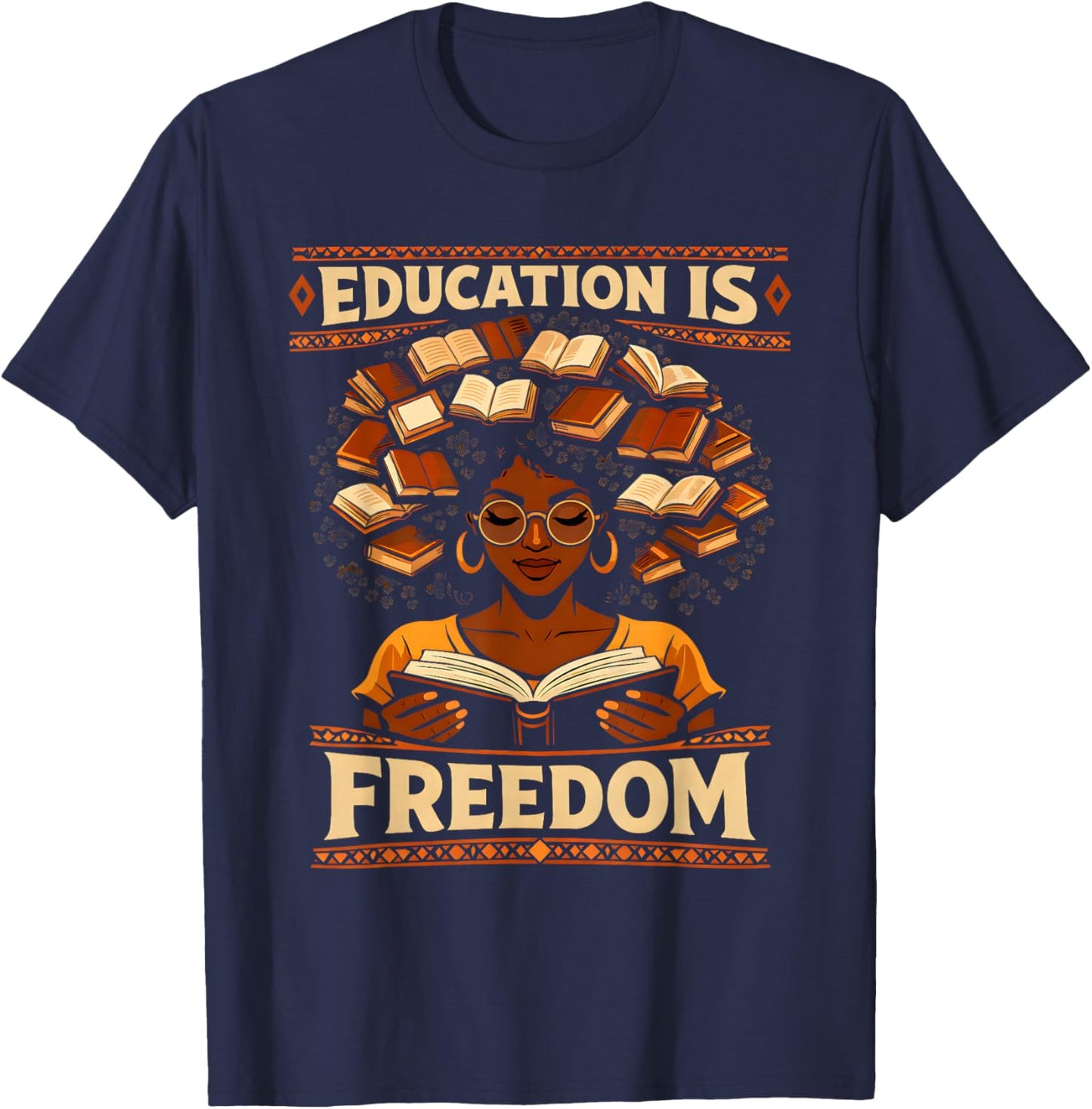 Black History Teacher Education is Freedom Women Girls Kids T-Shirt - T-Shirt | Navy