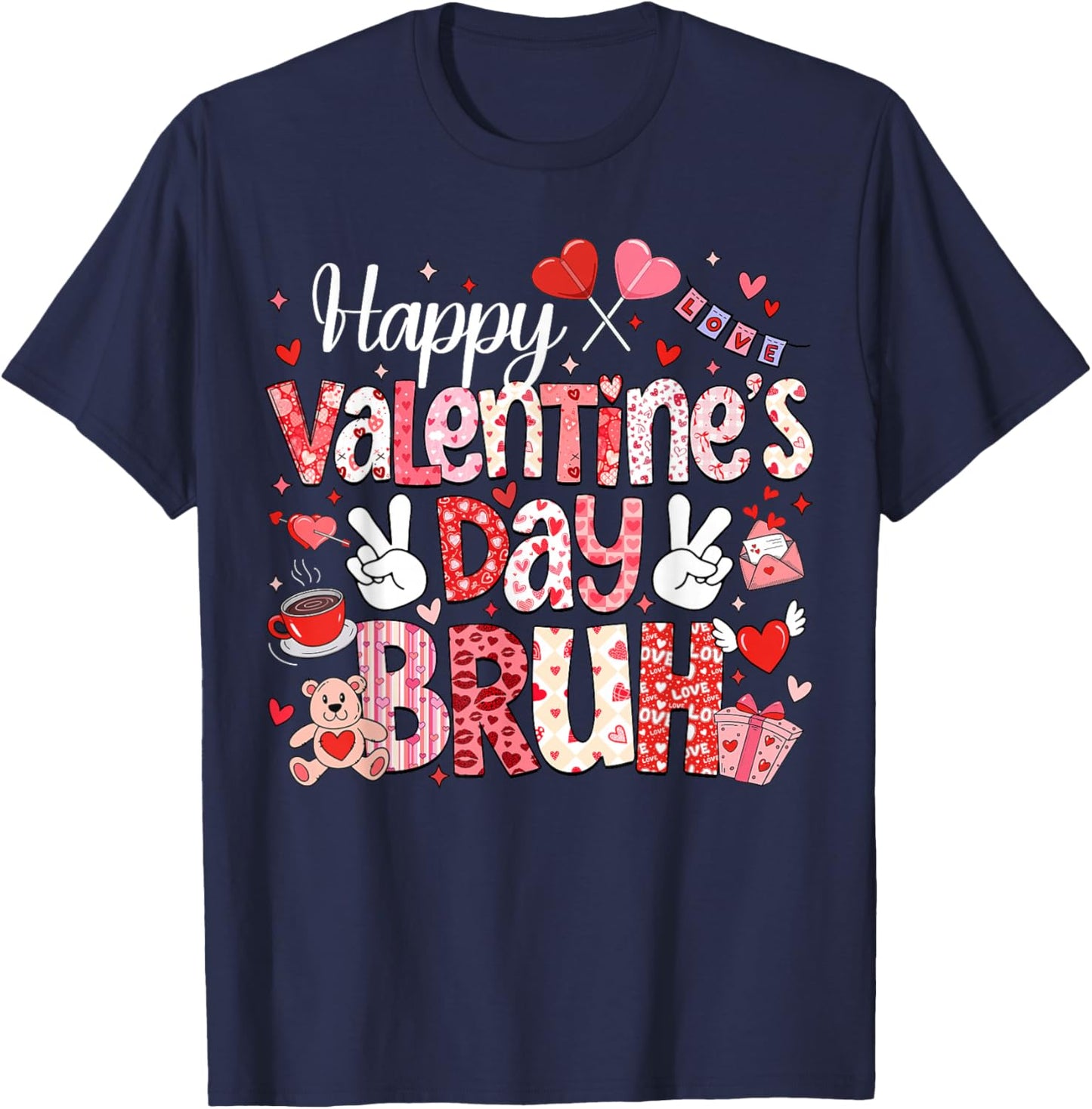 Happy Valentine Day Bruh Heart Love Valentine Boys Girls T-Shirt - T-Shirt | Navy