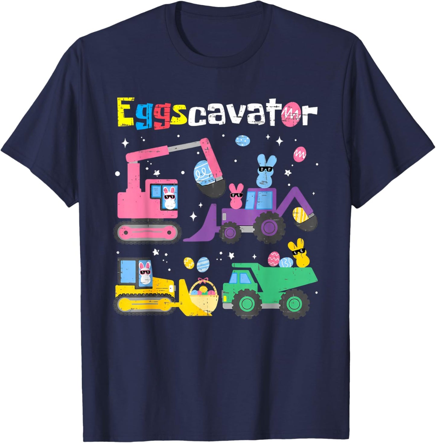 Eggscavator Easter Egg Hunt Construction Trucks Toddler Boys T-Shirt - T-Shirt | Navy
