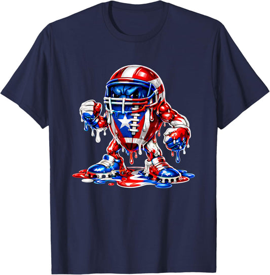 Football Lover Puerto Rico Flag Football Drip Graphic T-Shirt - T-Shirt | Navy