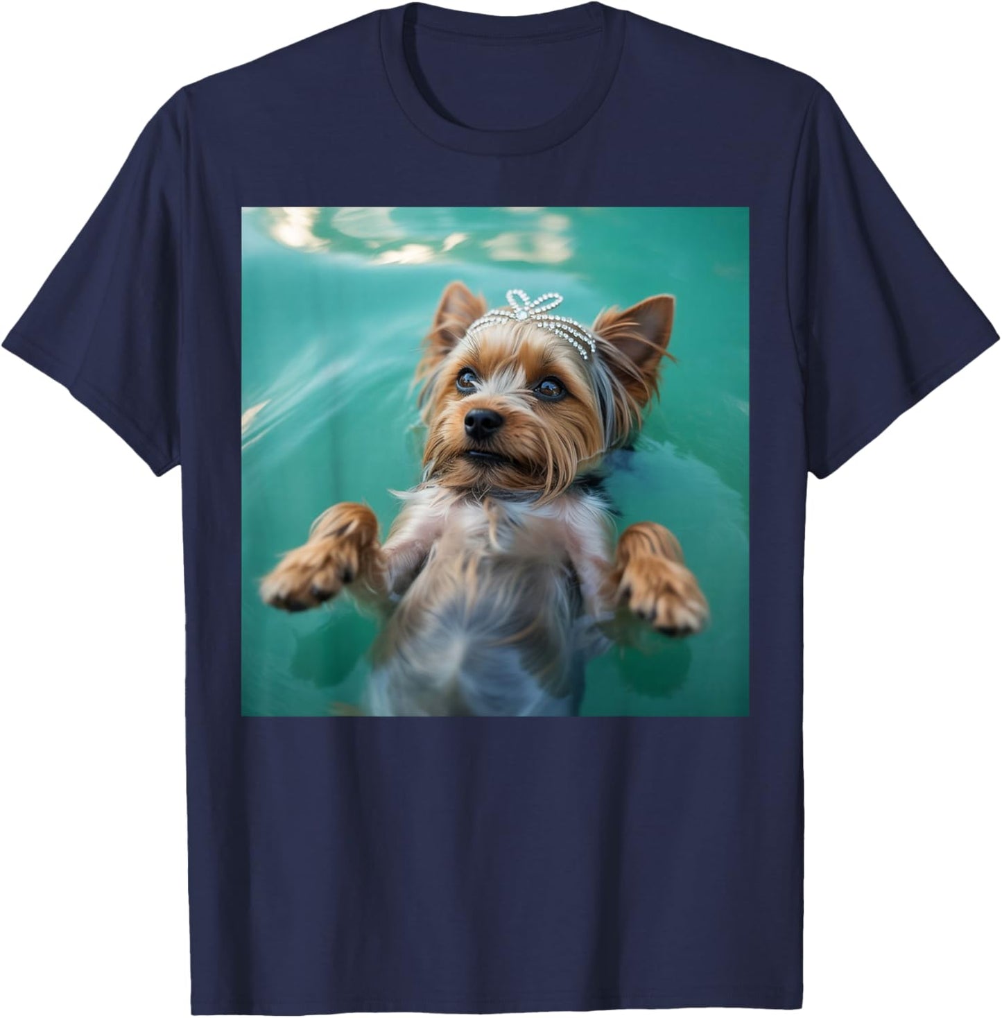 Funny Yorkshire Terrier Dog Swimming Showgirl Water Art T-Shirt - T-Shirt | Navy