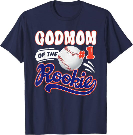 GodMom Rookie of Year 1st Birthday Baseball Theme Matching T-Shirt - T-Shirt | Navy