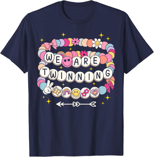 We're Twinning with My Bestie Bracelets Twin Day Spirit Week T-Shirt - T-Shirt | Navy