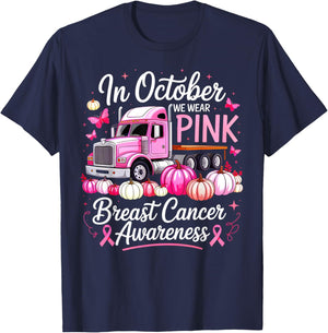 Truck Driver Breast Cancer Awareness Pink Ribbon Trucker T-Shirt - T-Shirt | Navy