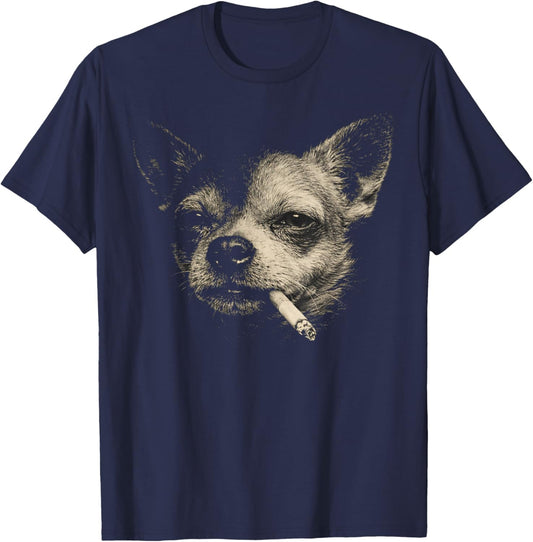 Funny Smoking Chihuahua Vintage Y2K Grunge Dog T-Shirt - T-Shirt | Navy