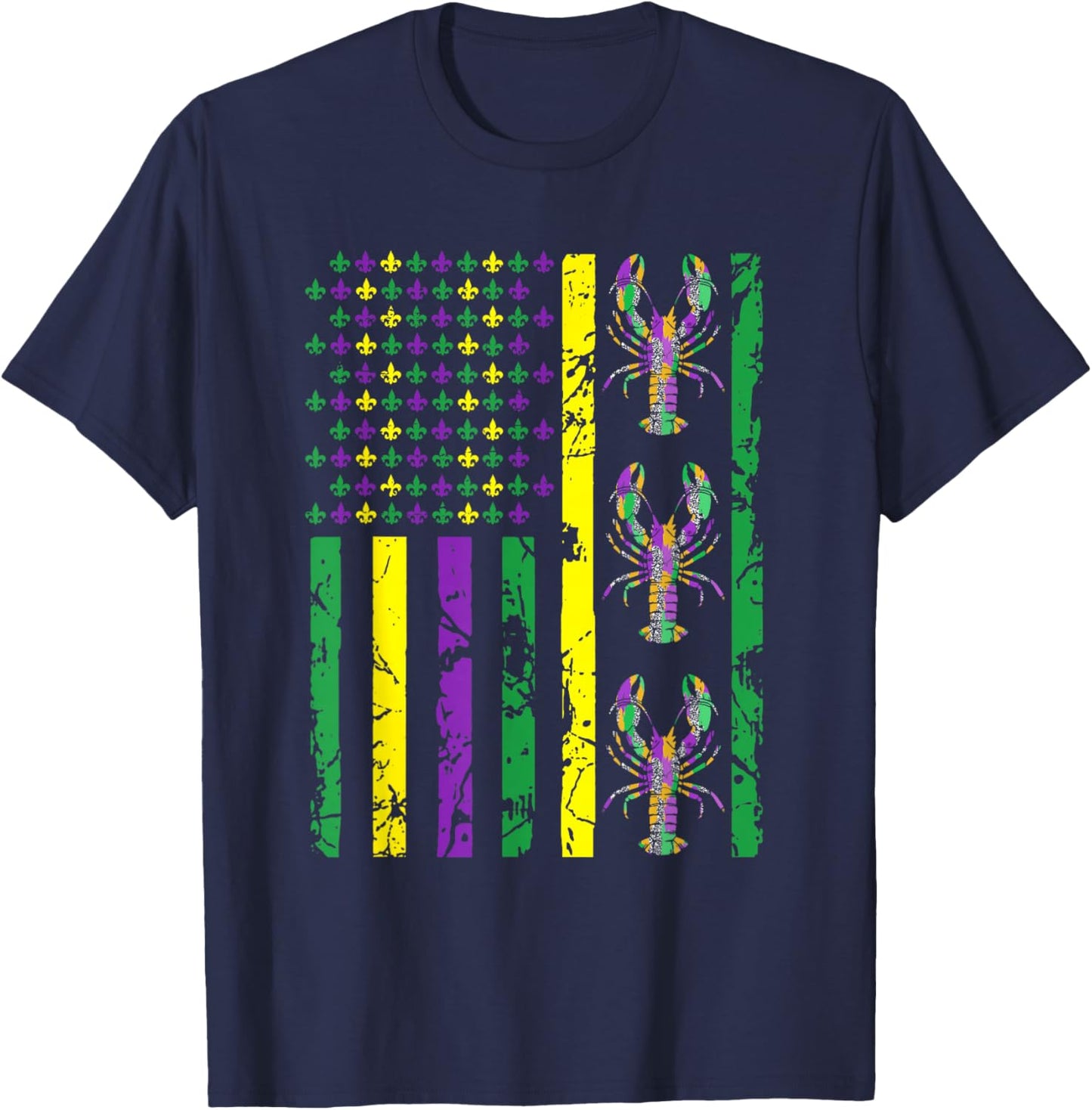 Carnival Mardi Gras USA American Flag Crawfish Parade Outfit T-Shirt - T-Shirt | Navy