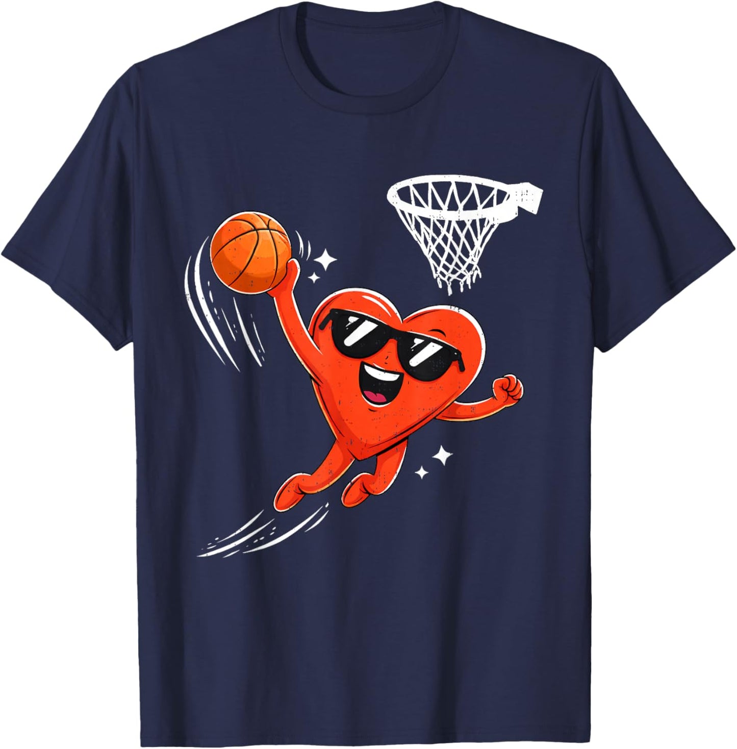 Valentine Basketball Heart Sport Valentines Day Men Boy Kids T-Shirt - T-Shirt | Navy