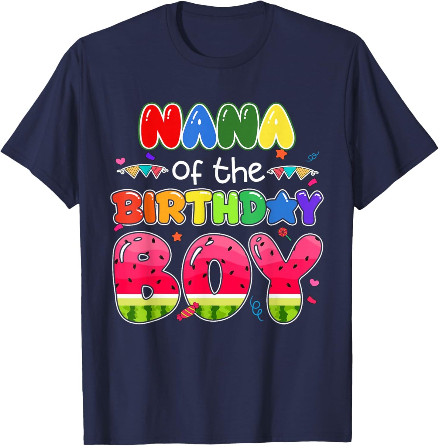 Nana of The Birthday Boy Melon Family Matching Funny T-Shirt - T-Shirt | Navy