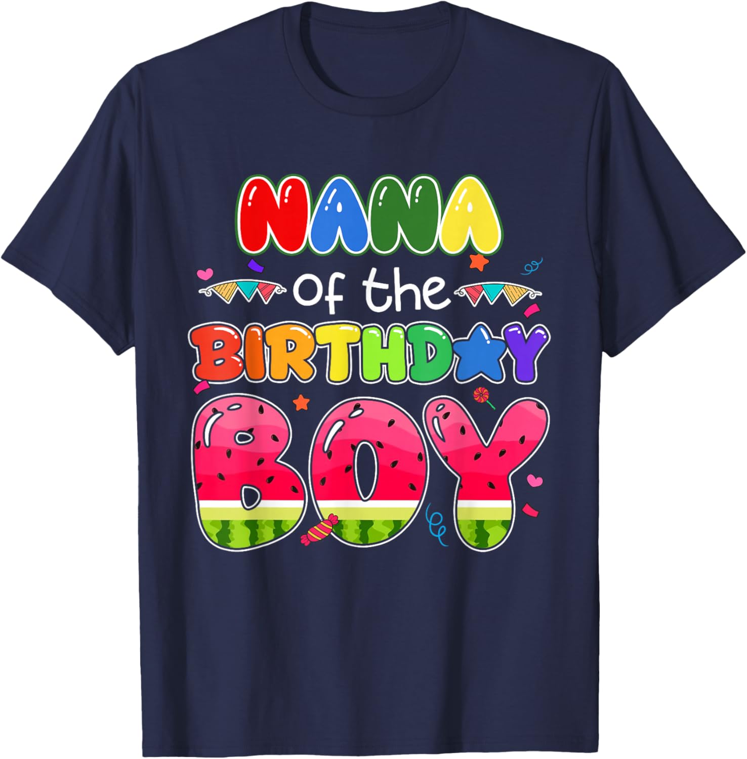 Nana of The Birthday Boy Melon Family Matching Funny T-Shirt - T-Shirt | Navy