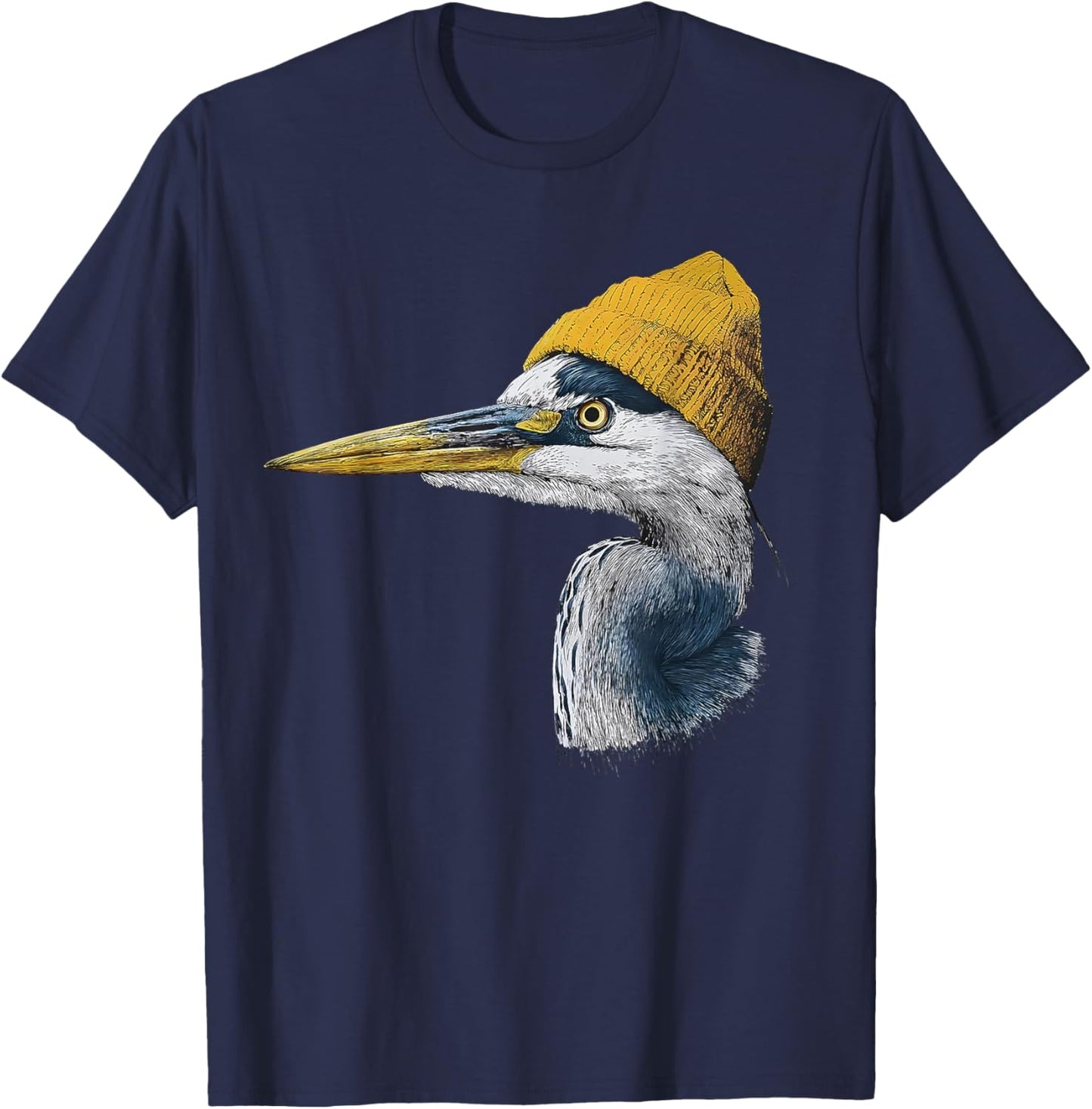 Great Blue Heron Birding Yellow Beanie T-Shirt - T-Shirt | Navy