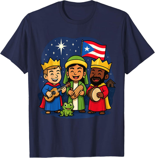 Puerto Rican Flag Funny Three Kings Day Navidad Coqui T-Shirt - T-Shirt | Navy