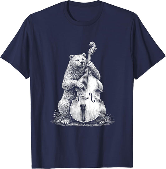 Bluegrass Upright Bass Bear Folk Music Appalachian Music T-Shirt - T-Shirt | Navy